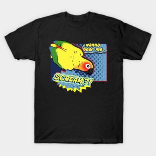 Wanna hear me Scream? Sun Conure Parrot Comic T-Shirt